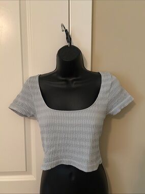 Ribbed Square-Neck Crop Top in Light Blue